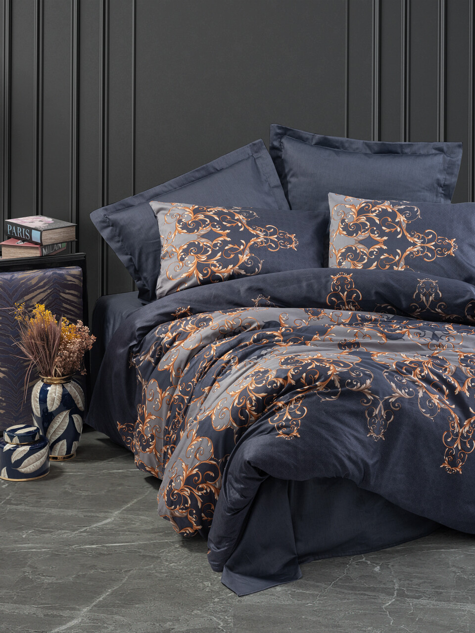 Lenjerie de pat dubla, Sarina - Dark Blue, Cotton Box, Bumbac Satinat