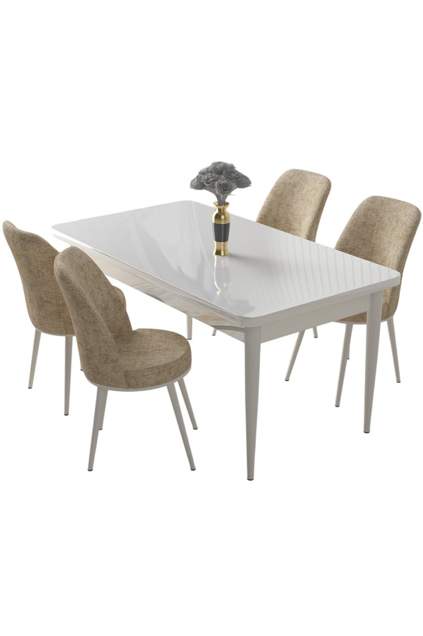 Set masă și scaune (5 bucăți), Hanah Home, Nil, Alb / Crem - view 2