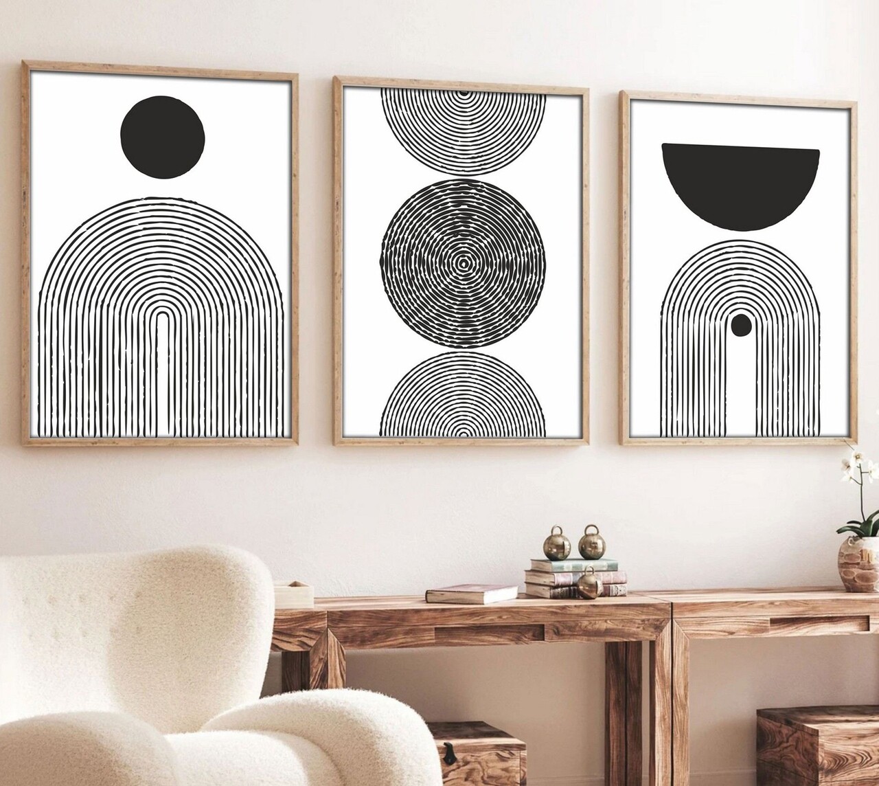 Set 3 tablouri decorative Huhu163 Cadru: 100% LEMN MASIV (Grosime: 25 cm) Multicolor