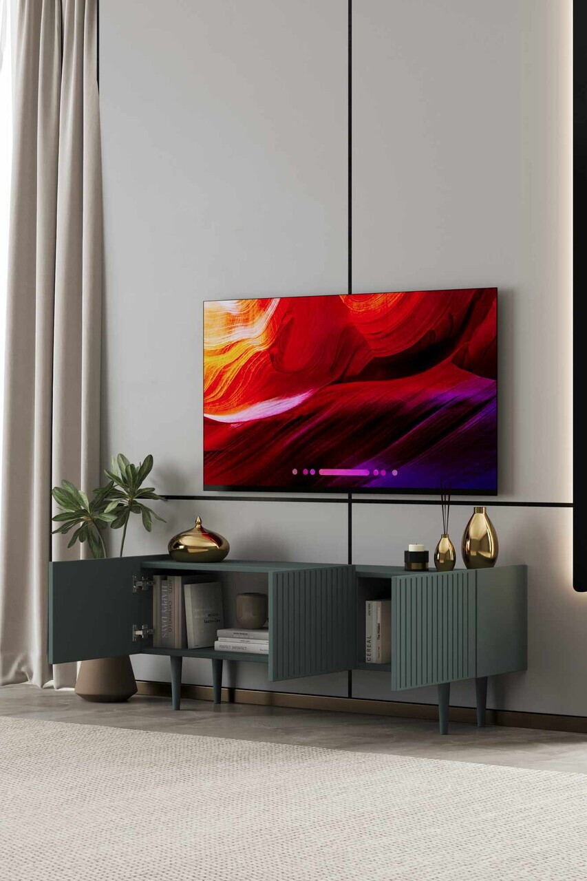 Comoda TV, Hanah Home, Capella 140, 140x50x29 cm, MDF, Verde - view 3