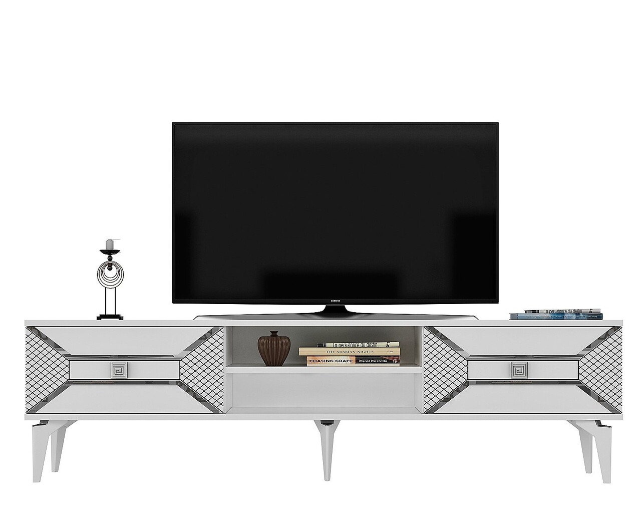 Comoda TV, Olivia, Yumedi, 150x50x30 cm, PAL , Alb / Argintiu - 2 | YEO