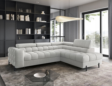 Coltar extensibil dreapta 5 locuri ELTAP, RT-03ROY, Ferucce, 276x200x93 cm, lemn/poliester, gri deschis