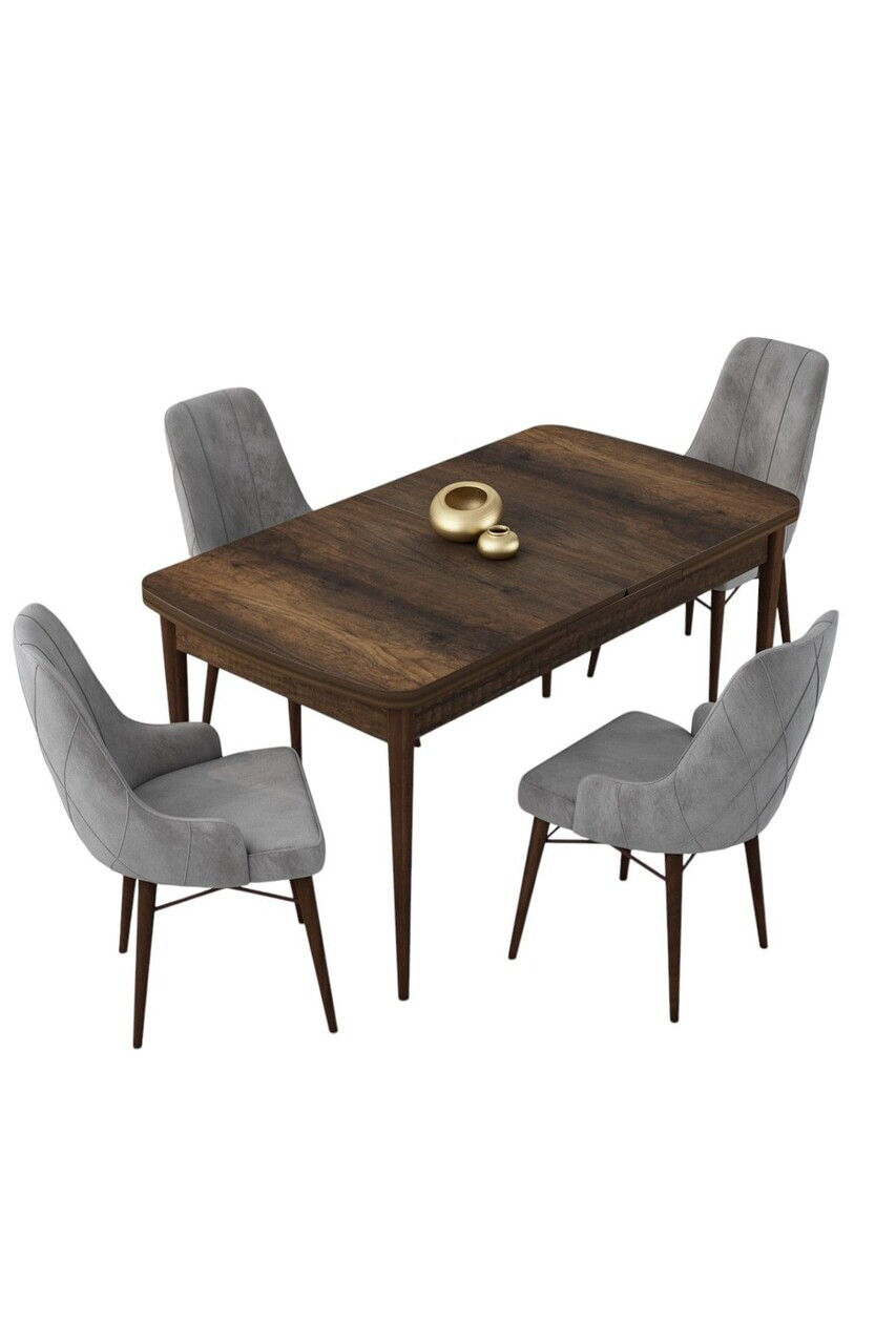 Set masa extensibila si scaune (5 piese), Hanah Home, Lia, Model baroc din lemn / Gri — imaginea 2