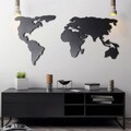 Decoratiune de perete, World Map Silhouette, Metal, Dimensiune: 60 x 120 cm, Negru