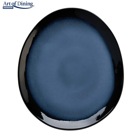 Set 4 farfurii ovale Serenity, Heinner Ø21 cm, ceramica, albastru/negru