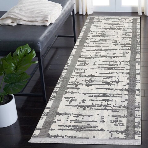 Covor, Basak 0185A, 80×200 cm, 60% polipropilena/40% poliester, Gri/Alb Gala