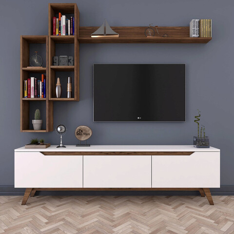Comoda TV, Rani, M16, 180×48.6×35 cm, PAL, Alb / Nuc mezoni.ro