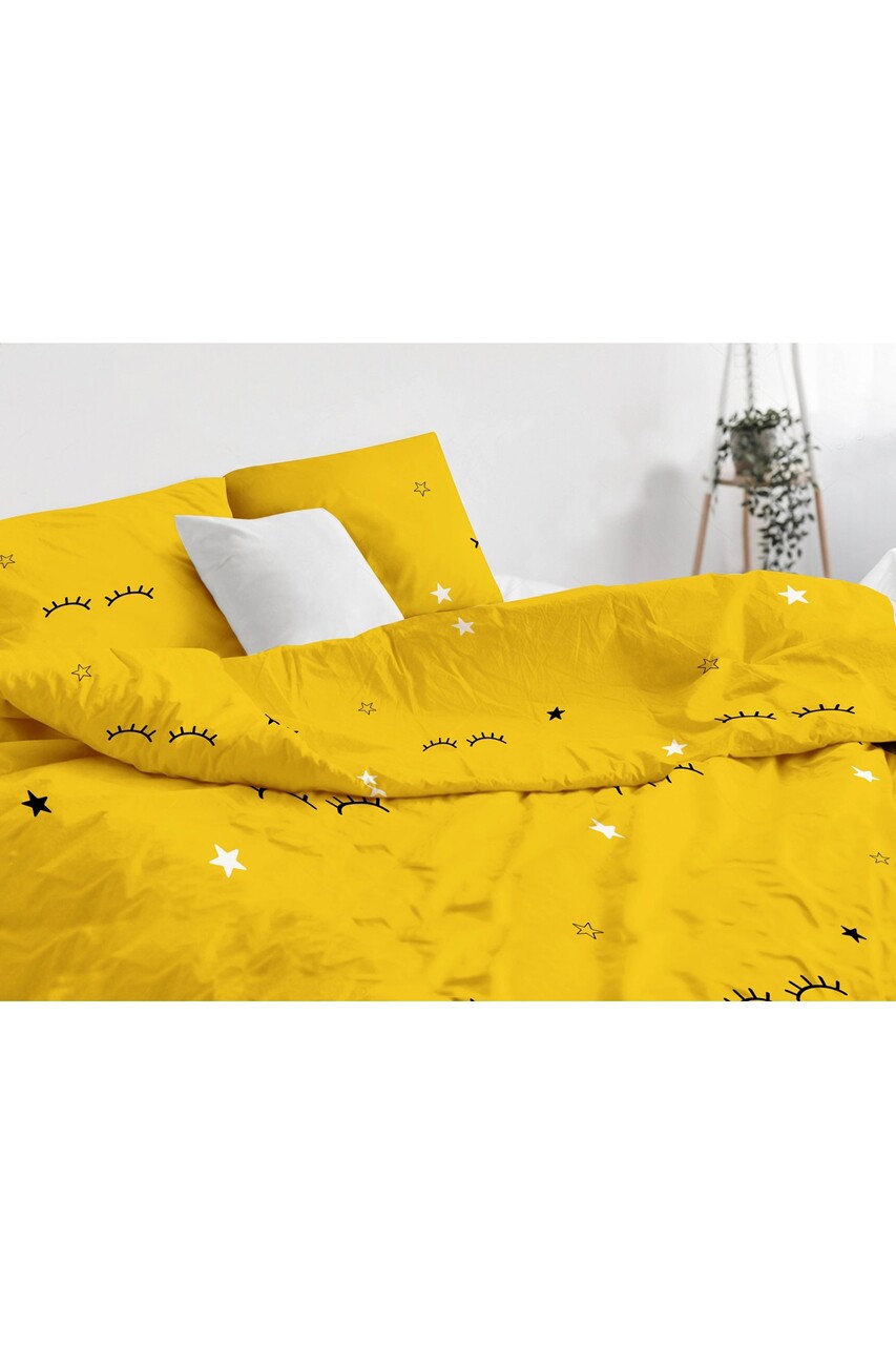 Lenjerie de pat pentru o persoana 2 piese, Dide - Yellow, Eponj Home, 65% bumbac/35% poliester