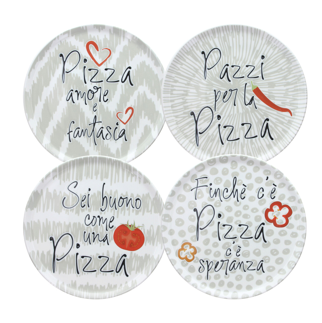 Set platou pentru servire pizza 9009-10-11-12, Cinzia, Andrea Fontebasso, 4 piese, 33 cm, portelan, multicolor