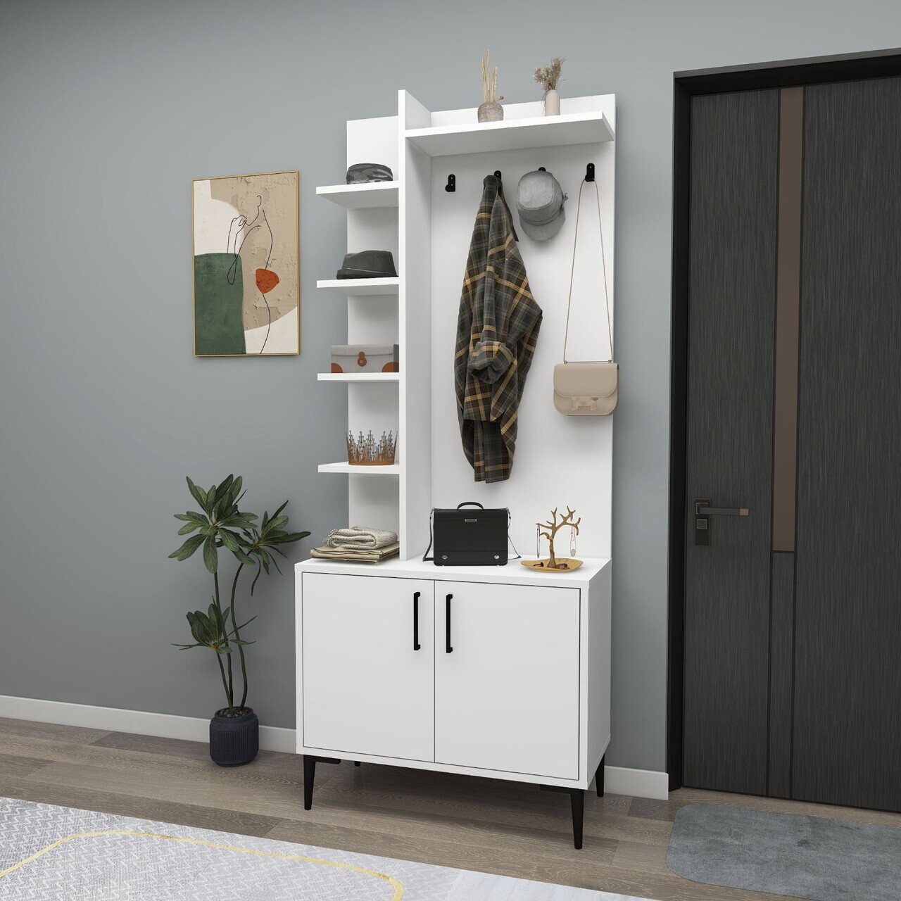 Cuier de perete, Hanah Home, Julendor, 74.4x182.8x35 cm, PAL, Alb — imaginea 3