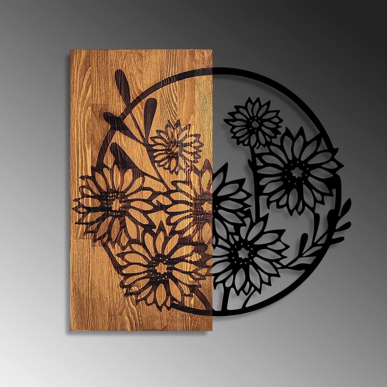 Decoratiune de perete, Flowers 1, Dimensiune: 57 x 57 cm, Nuc / Negru — imaginea 4