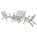 Set mobilier pentru gradina/terasa, 4 piese, Westhore, pliabile, 58 x 82 x 78 cm, otel, natur/maro