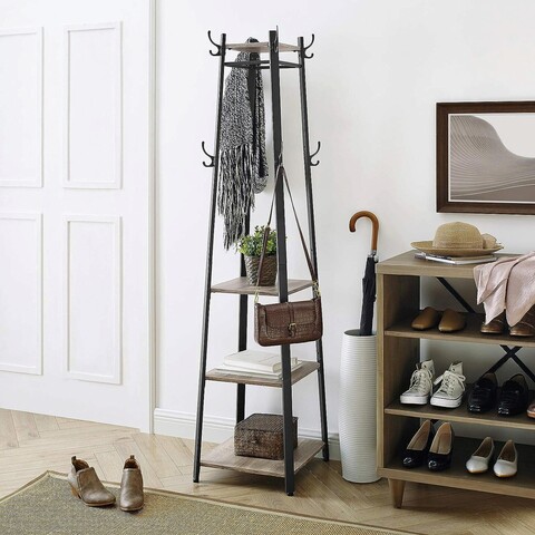 Cuier, vasagle, 43 x 43 x 180 cm, pal/otel, maro rustic