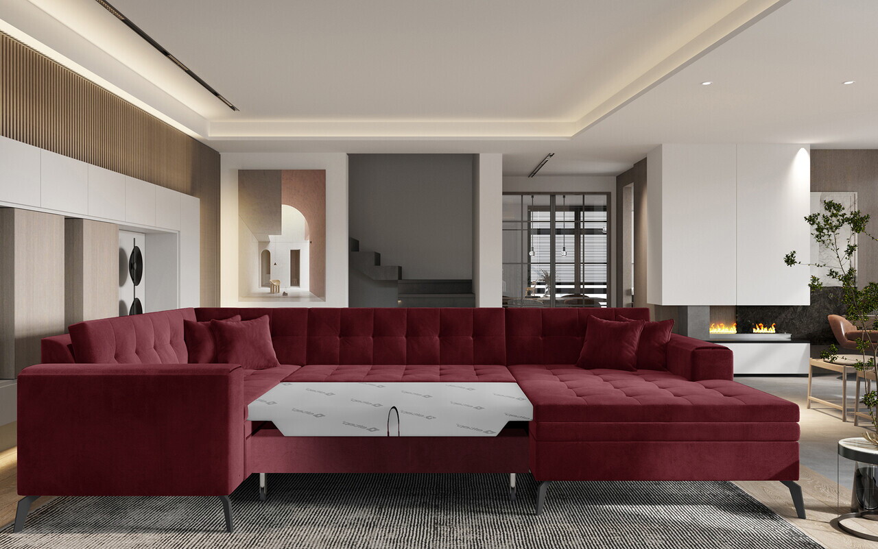 Coltar extensibil dreapta 5 locuri ELTAP, MON-RT-25LO, Montez, 340x180x93 cm, lemn/poliester, rosu - view 3