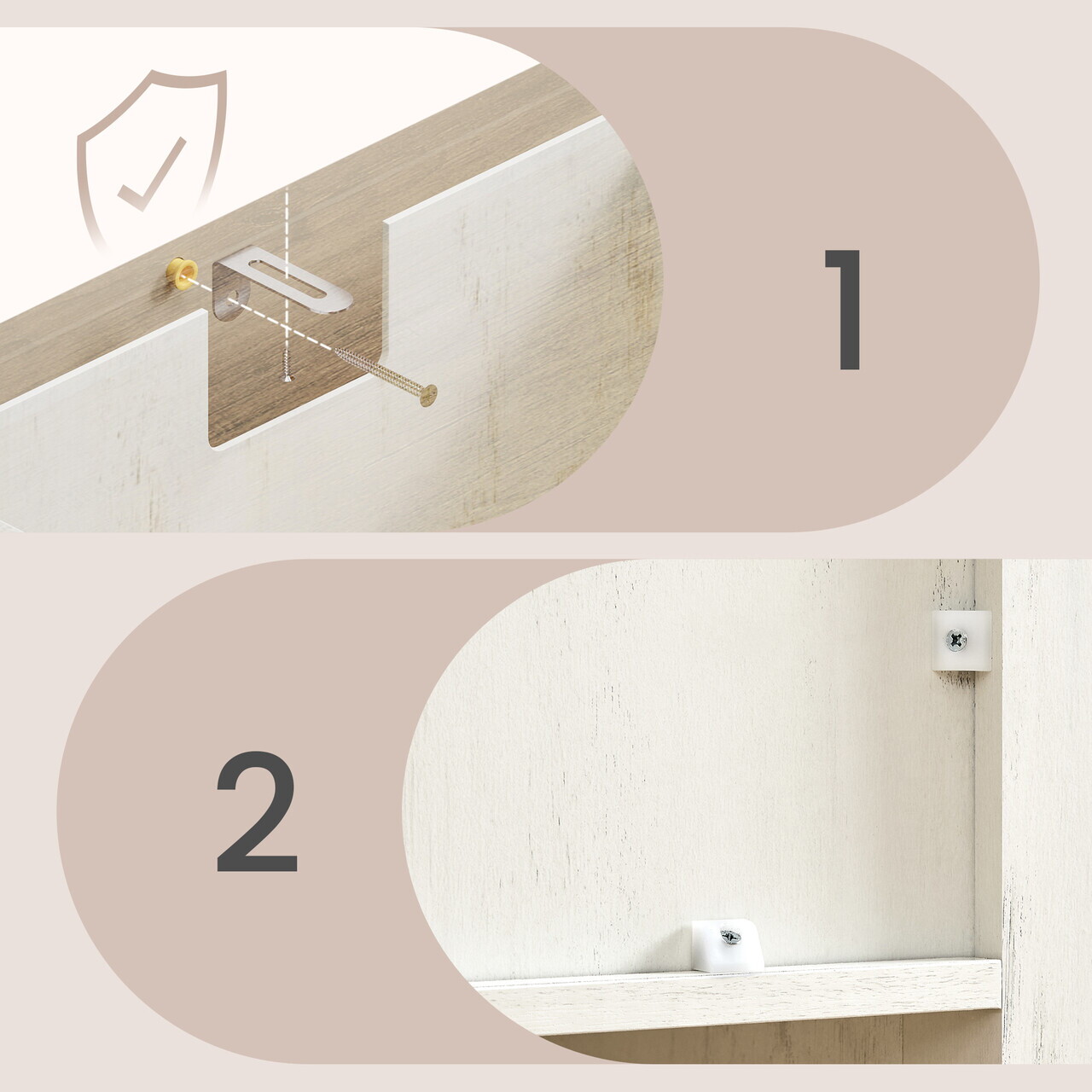 Bufet cu 4 usi si 2 sertare, Country Style, Vasagle, 140x40x80 cm, MDF/PAL, alb rustic — imaginea 8