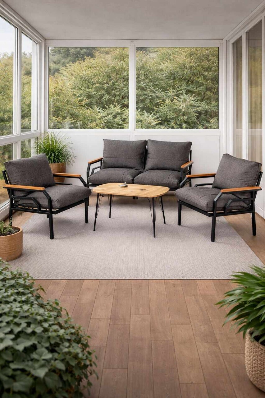 Set mobilier de gradina, Hanah Home, Kutay Sehpa, Gri deschis