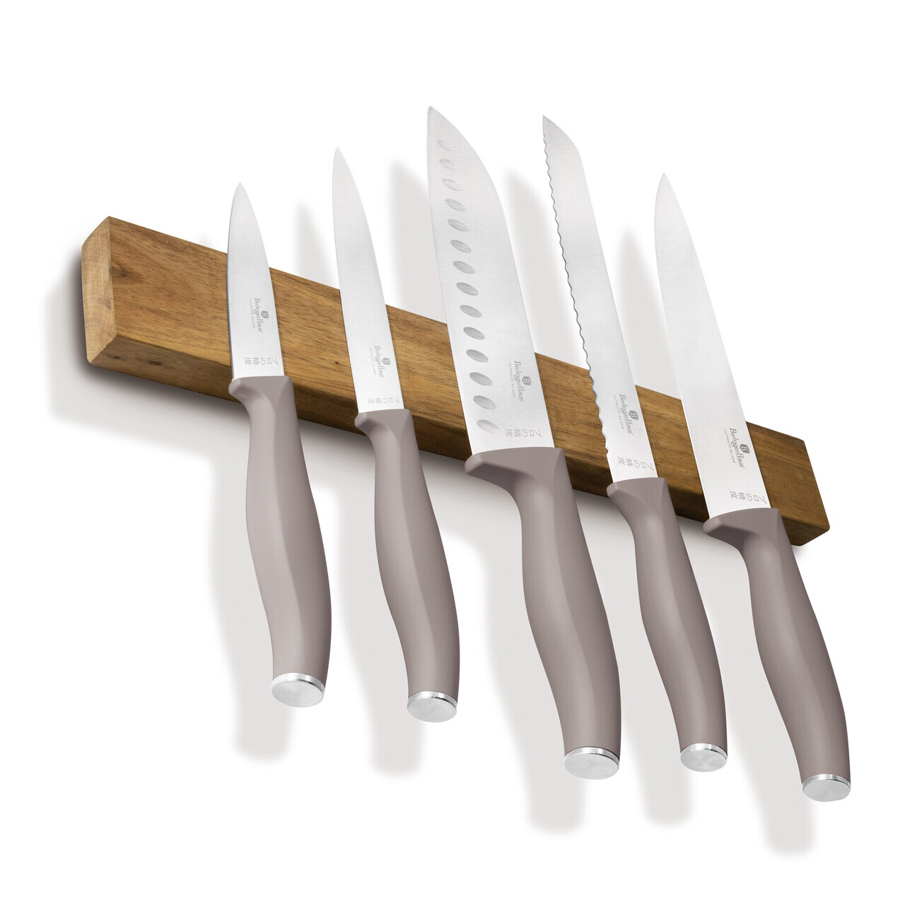 Set 5 cutite cu suport magnetic Berlinger Haus, Taupe, inox/lemn, taupe mat/natur - imagine 6