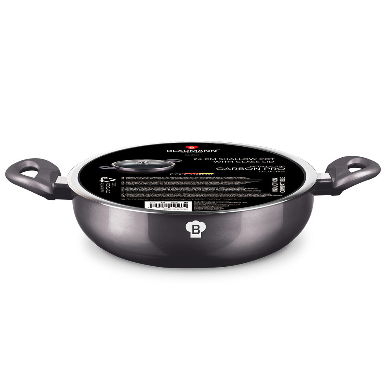 Oala cu capac Blaumann, Carbon Pro, 24 cm, aluminiu turnat, gri inchis - view 3