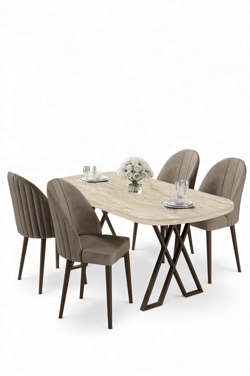 Set masă și scaune (5 bucăți), Hanah Home, Kaye, Travertin / Cappuccino - view 2