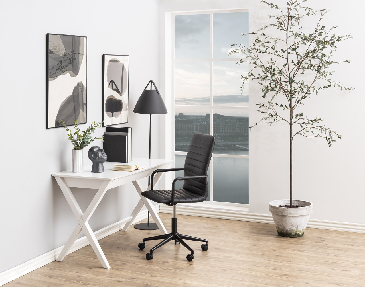 Scaun de birou Winslow, Actona, 51x58x103 cm, rotativ, piele ecologica/otel, negru - view 8