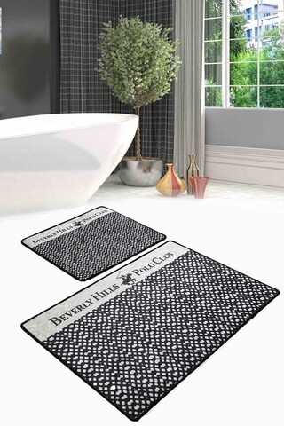 Set 2 covorase de baie Histo DJT, Beverly Hills Polo Club, 60x100 cm/50x60 cm, catifea, gri