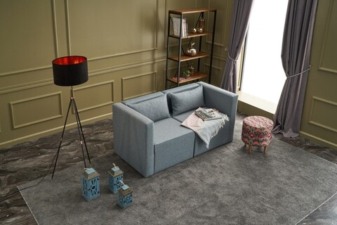 Canapea fixa moduler ikili koltuk, balcab home, 2 locuri, 80x60x72 cm, lemn, albastru