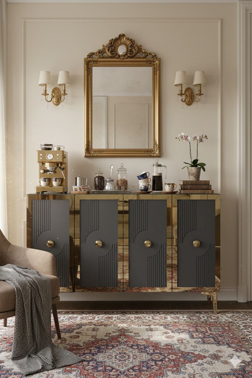 Consola, Hanah Home, Pega 120, 120x79x32 cm, Antracit / Aur - view 3