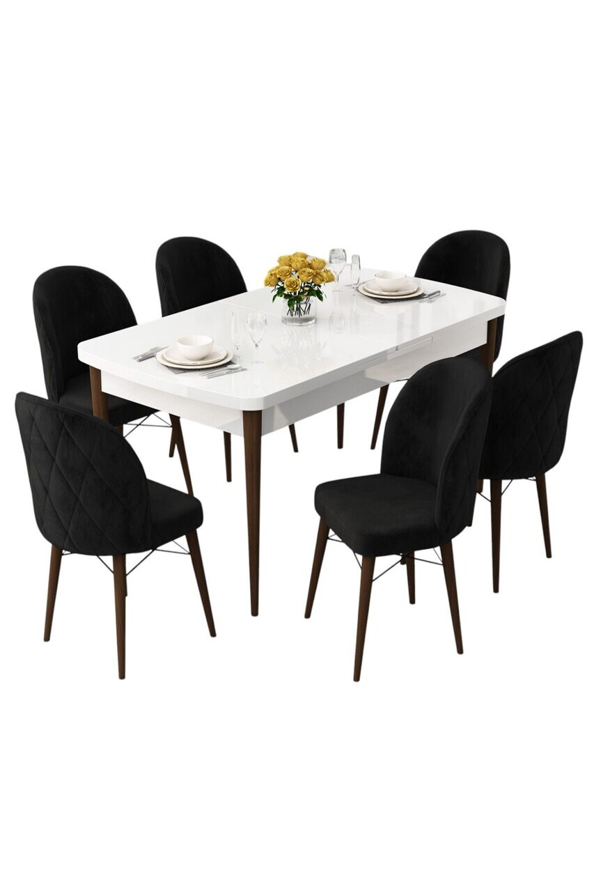 Set masa extensibila si scaune (7 piese), Hanah Home, Rut, Alb / Nuc / Negru — imaginea 2