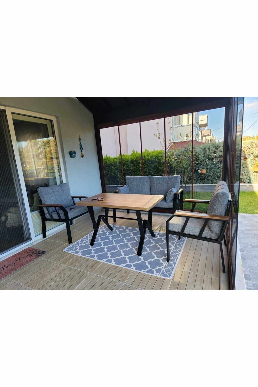Set mobilier de gradina, Hanah Home, Nergiz 2+1+1, Metal, Gri - view 3