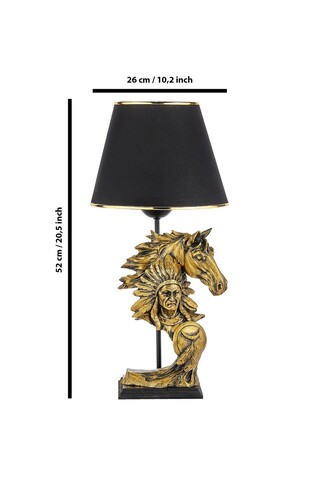 Lampa de masa, FullHouse, 390FLH1916, Baza din lemn, Aur/Negru