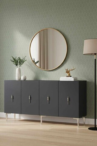 Consola, Hanah Home, Ayshe 150, 150x75x32 cm, Antracit / Argintiu