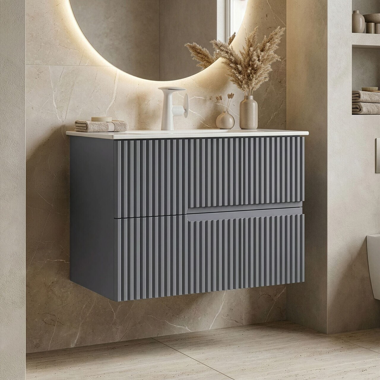 Dulap de baie cu chiuvetă, Hanah Home, Moonlight 70 v2, Gri Mat