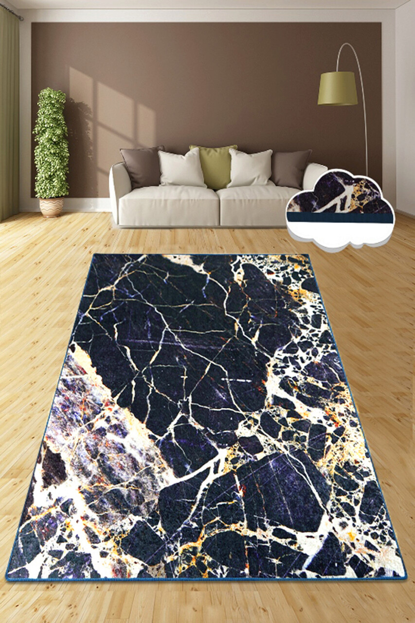Covor, Natural Stone Black 80X120  , 80x120 cm, 50% catifea/50% poliester, Negru / Violet / Alb
