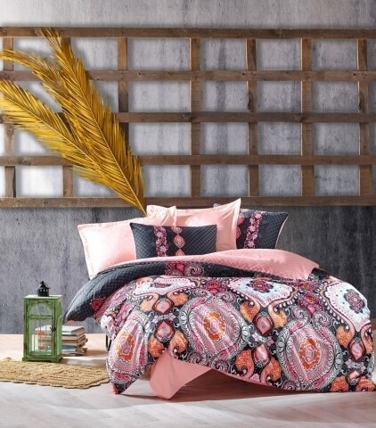 Lenjerie de pat dubla, 6 piese, 240x260 cm, 100% bumbac satinat, cotton box, luisa