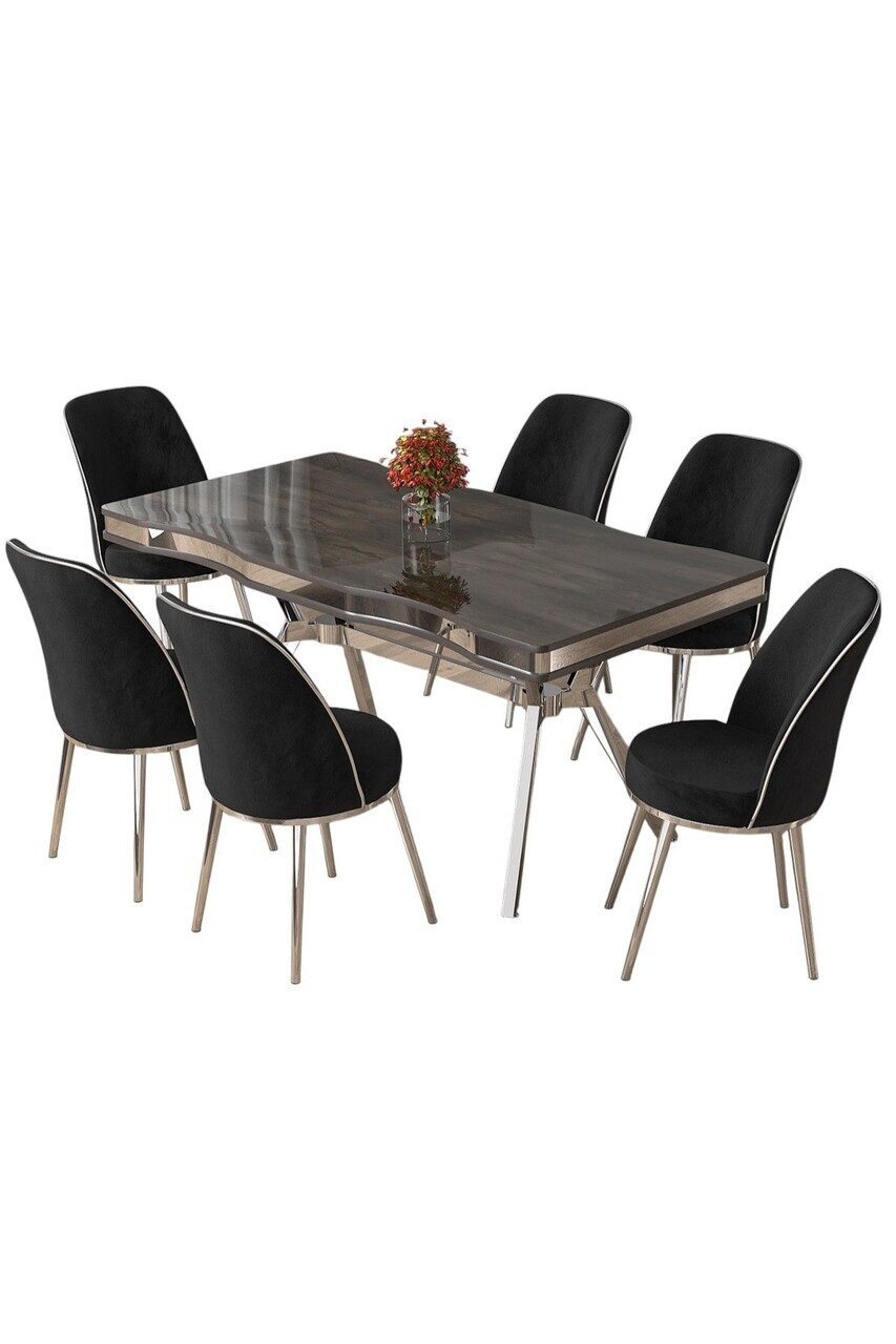 Set masa si scaune (7 piese), Hanah Home, Prah, Antracit / Crom / Negru — imaginea 2