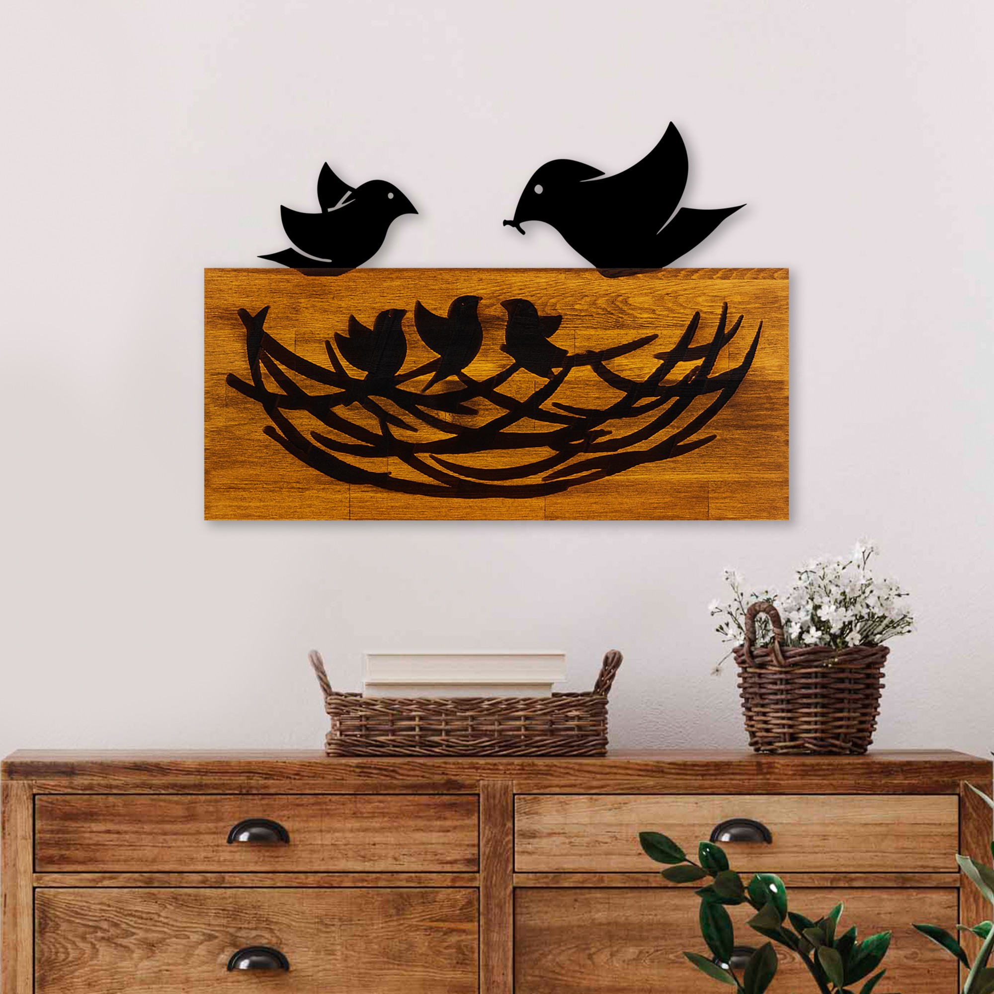 Decoratiune de perete, Family, Lățime: 58 cm Înălțime: 40 cm Adâncime: 3 cm, Nuc / Negru