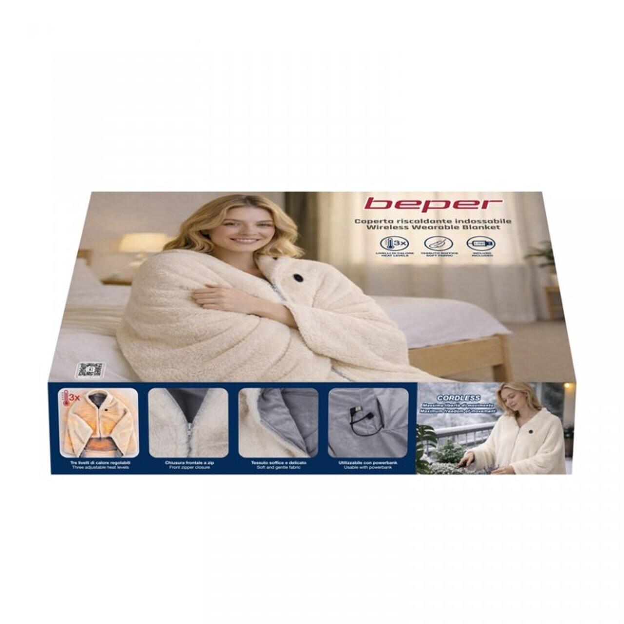 Poncho electric cu alimentare USB, Beper, 12W, 27x19x4 cm, 3 niveluri de incalzire reglabile, bej — imaginea 7