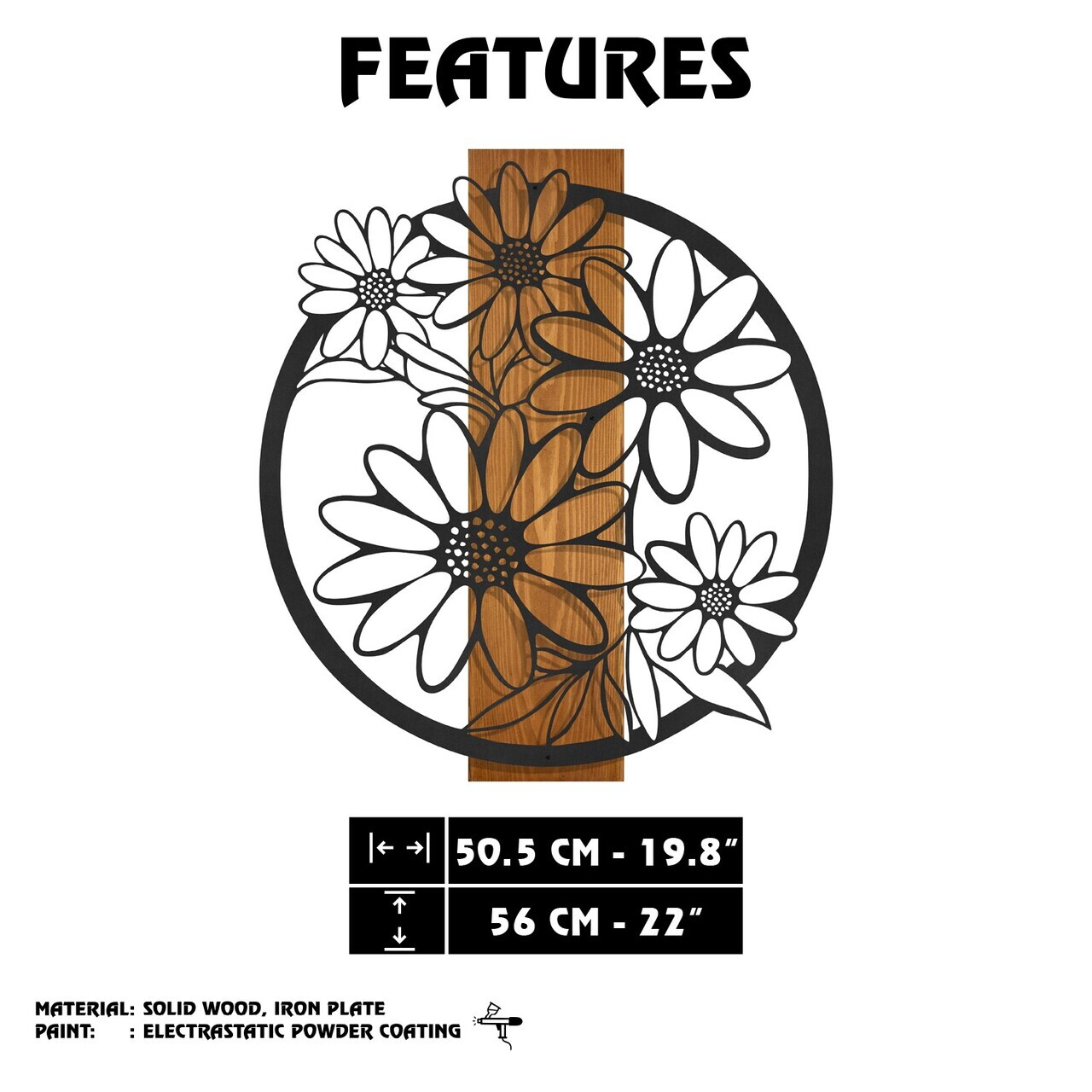 Decoratiune de perete, Marguerite, Cadru: Lemn (Grosime: 2 cm), Nuc negru — imaginea 8