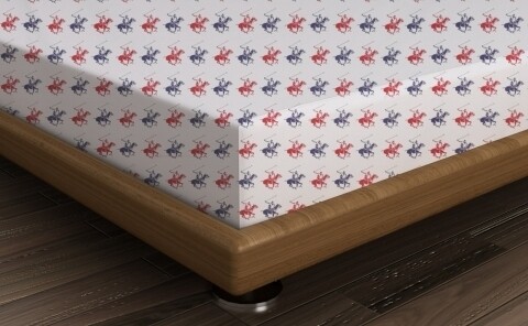 Cearceaf de pat dublu, 240x260 cm, 100% bumbac ranforce, Beverly Hills Polo Club, alb/bleumarin/rosu