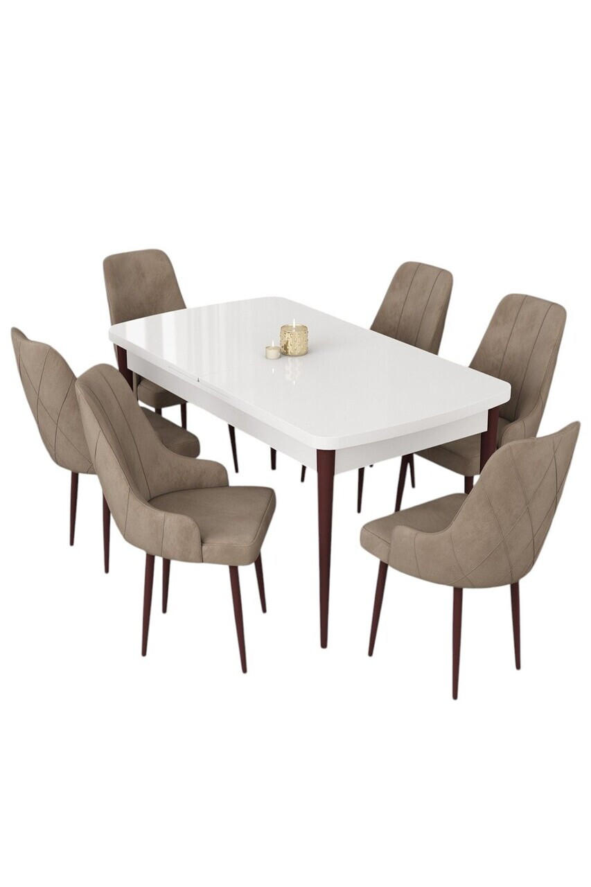 Set masa extensibila si scaune (7 piese), Hanah Home, Eta, Alb / Maro / Cappuccino — imaginea 2