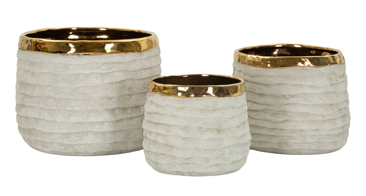 Set 3 ghivece, Mauro Ferretti, Lima Tall, 23x23x17.5 cm, ceramica, gri/auriu - imagine 7