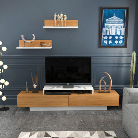 Comoda tv, retricy, lusi, 180x31x40 cm, pal, alb / teak