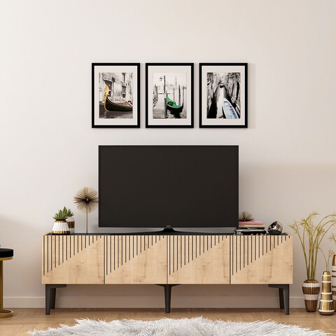 Comoda TV Draw, Olivia, 154x37x45 Cm, Natural/negru