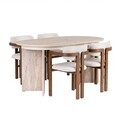 Set masa extensibila si scaune (5 piese), Nordure, Aleria 4, Travertin / Nuc / Alb