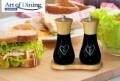 Set rasnite pentru sare/piper + suport Heart, Art of Dining by Heinner, 15 cm,  lemn/ceramica, negru/alb/natur
