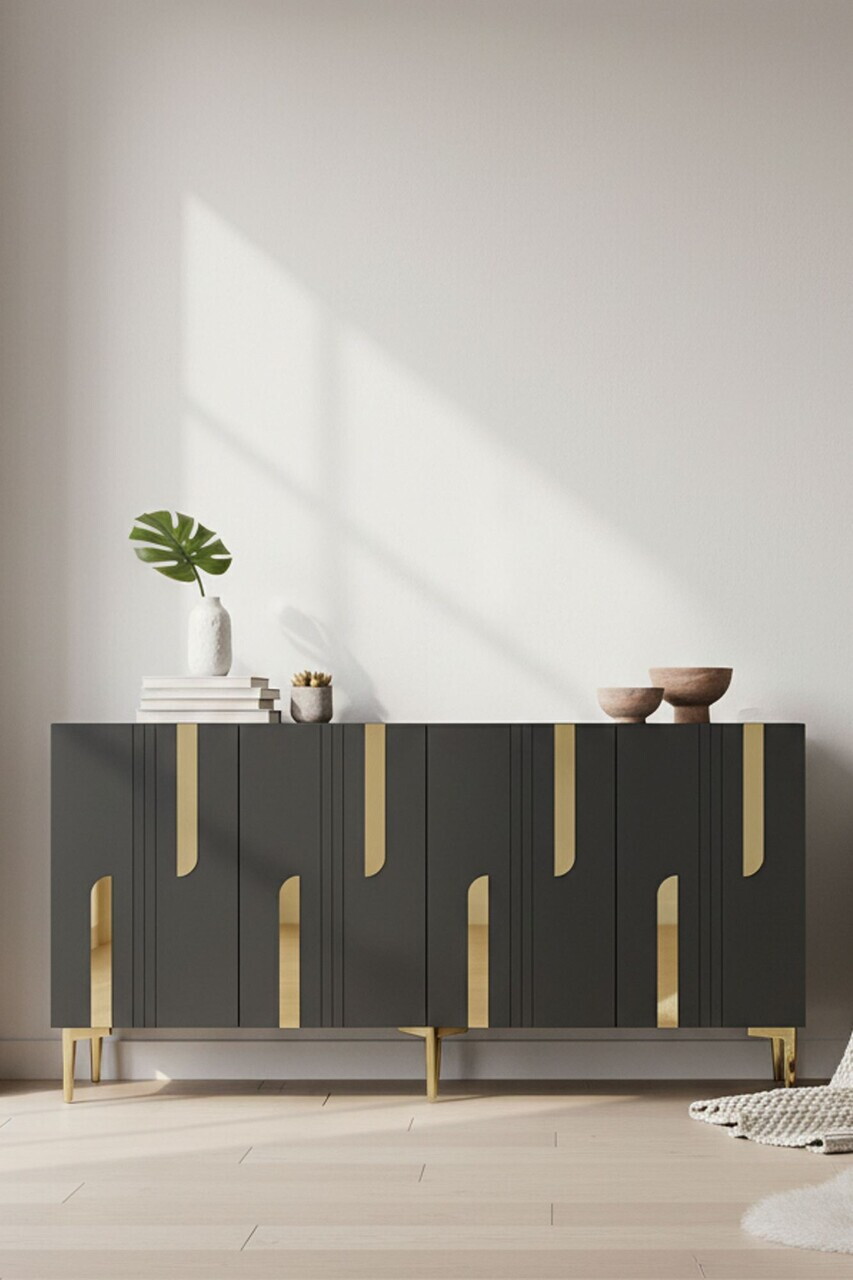 Consola, Hanah Home, Nota 150, 150x75x32 cm, Antracit / Aur — imaginea 2