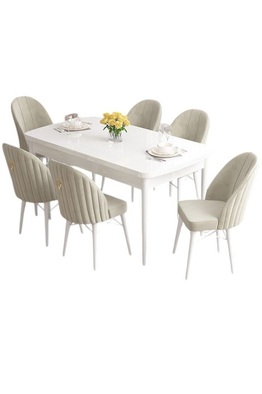 Set masa extensibila si scaune (7 piese), Hanah Home, Elf, Alb / Crem — imaginea 2