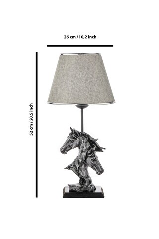 Lampa de masa, FullHouse, 390FLH1926, Baza din lemn, Gri argintiu