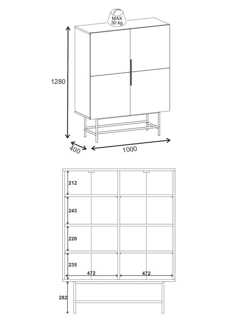 Bufet, Hanah Home, Eldia, 100x128x40 cm, PAL, Nuc Milano / Negru — imaginea 7