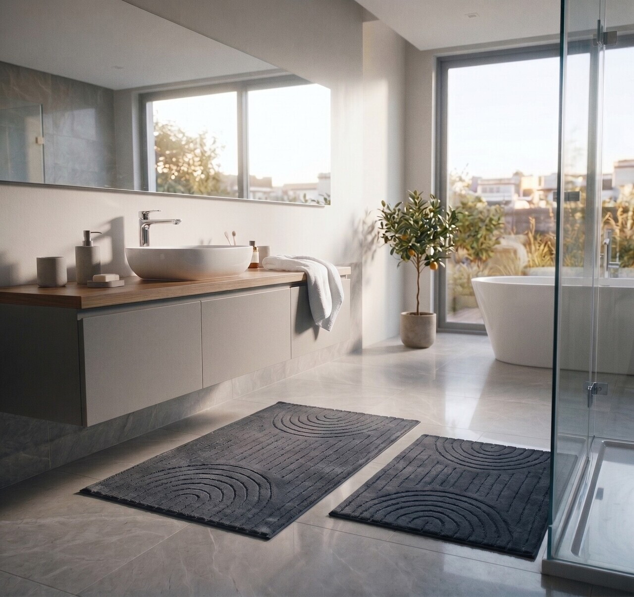 Set covorase de baie, L'essentiel Maison, Sean, Gri inchis — imaginea 2